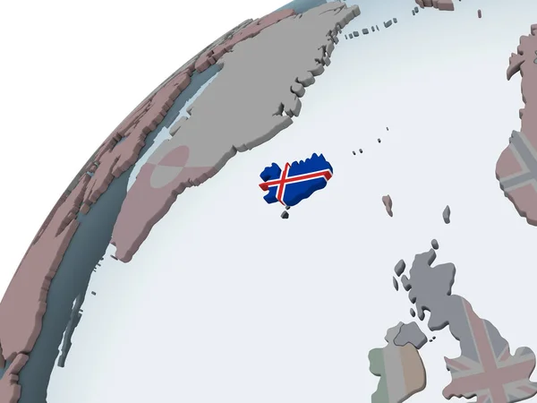 Islande Sur Globe Politique Avec Drapeau Intégré Illustration — Photo