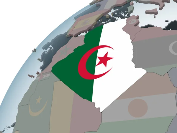 Argelia Mundo Político Con Bandera Incrustada Ilustración — Foto de Stock