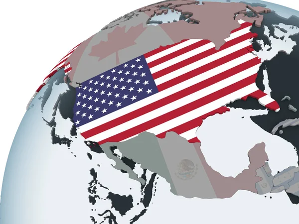 Usa Politiska Jordglob Med Inbäddade Flagga Illustration — Stockfoto