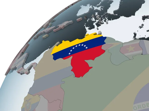 Venezuela Politieke Wereldbol Met Ingesloten Vlag Illustratie — Stockfoto