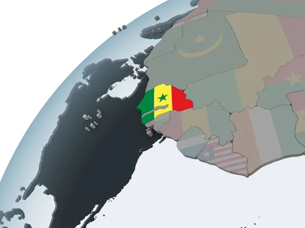 Сенегал Політичні Глобусом Допомогою Вбудованих Прапор Ілюстрація — стокове фото