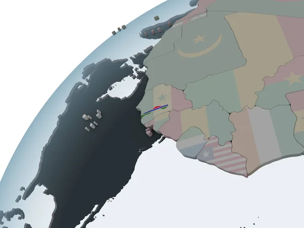 Гамбия Политическом Глобусе Встроенным Флагом Иллюстрация — стоковое фото