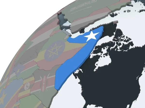 Somalia Mundo Político Con Bandera Incrustada Ilustración —  Fotos de Stock