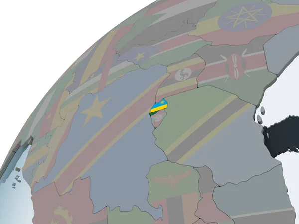 Rwanda Globus Polityczny Flagą Osadzonych Ilustracja — Zdjęcie stockowe