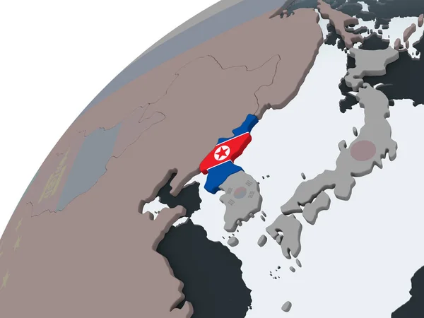 Noord Korea Politieke Wereldbol Met Ingesloten Vlag Illustratie — Stockfoto