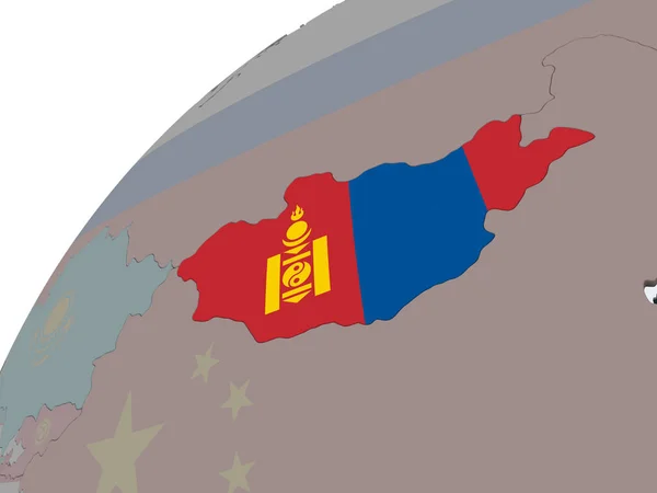 Монголия Политическом Глобусе Встроенным Флагом Иллюстрация — стоковое фото