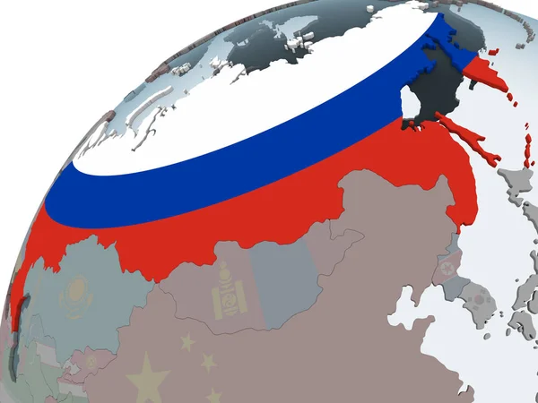 Rosja Globus Polityczny Flagą Osadzonych Ilustracja — Zdjęcie stockowe