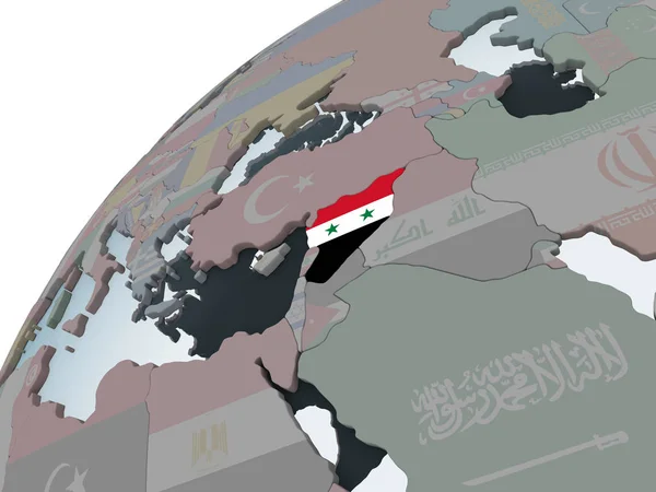 Siria Sul Globo Politico Con Bandiera Incorporata Illustrazione — Foto Stock
