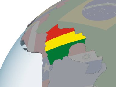 Bolivya katıştırılmış bayrak ile siyasi dünya üzerinde. 3D çizim.