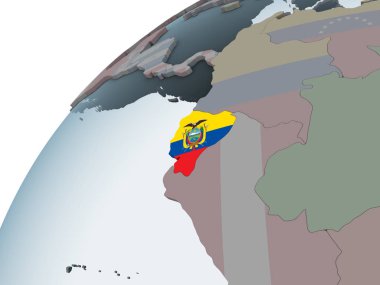 Ekvador katıştırılmış bayrak ile siyasi dünya üzerinde. 3D çizim.