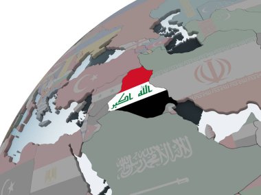 Irak katıştırılmış bayrak ile siyasi dünya üzerinde. 3D çizim.