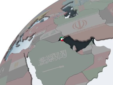 Kuveyt katıştırılmış bayrak ile siyasi dünya üzerinde. 3D çizim.