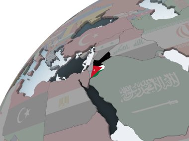Jordan katıştırılmış bayrak ile siyasi dünya üzerinde. 3D çizim.