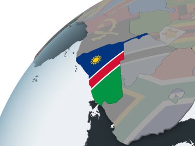 Namibya katıştırılmış bayrak ile siyasi dünya üzerinde. 3D çizim.