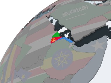 Eritre katıştırılmış bayrak ile siyasi dünya üzerinde. 3D çizim.