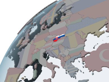 Slovakya katıştırılmış bayrak ile siyasi dünya üzerinde. 3D çizim.