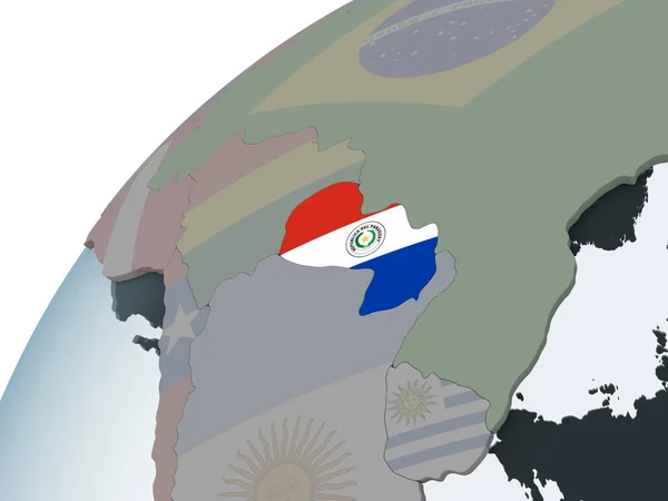 Paraguay Sur Globe Politique Avec Drapeau Intégré Illustration — Photo