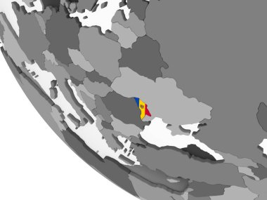 Moldova katıştırılmış bayrak ile gri siyasi dünya üzerinde. 3D çizim.