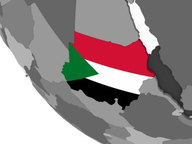 Sudan katıştırılmış bayrak ile gri siyasi dünya üzerinde. 3D çizim.