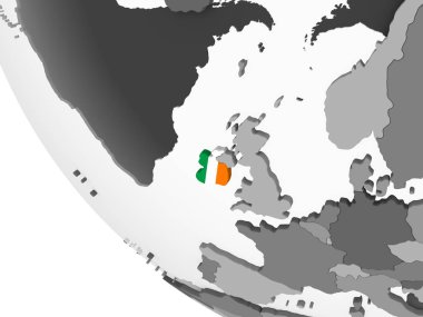 İrlanda'da katıştırılmış bayrak ile gri siyasi dünya. 3D çizim.