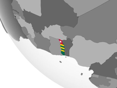 Togo katıştırılmış bayrak ile gri siyasi dünya üzerinde. 3D çizim.