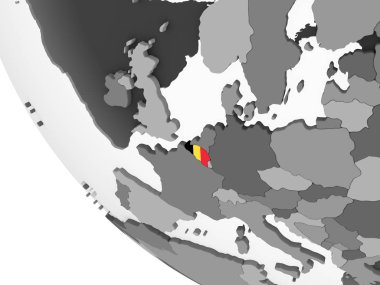 Belçika katıştırılmış bayrak ile gri siyasi dünya üzerinde. 3D çizim.