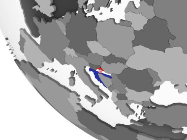 Hırvatistan katıştırılmış bayrak ile gri siyasi dünya üzerinde. 3D çizim.