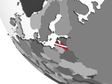 Letonya katıştırılmış bayrak ile gri siyasi dünya üzerinde. 3D çizim.