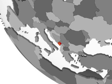 Karadağ katıştırılmış bayrak ile gri siyasi dünya üzerinde. 3D çizim.