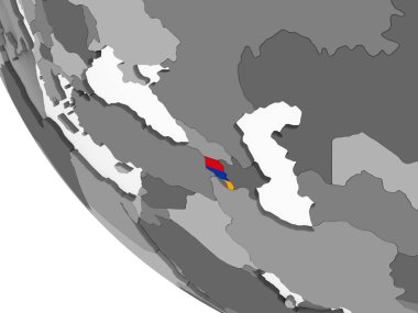 Ermenistan katıştırılmış bayrak ile gri siyasi dünya üzerinde. 3D çizim.