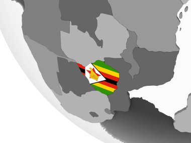 Zimbabve katıştırılmış bayrak ile gri siyasi dünya üzerinde. 3D çizim.