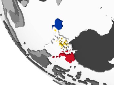Filipinler katıştırılmış bayrak ile gri siyasi dünya üzerinde. 3D çizim.