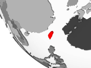 Tayvan katıştırılmış bayrak ile gri siyasi dünya üzerinde. 3D çizim.