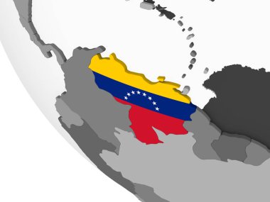Venezuela katıştırılmış bayrak ile gri siyasi dünya üzerinde. 3D çizim.