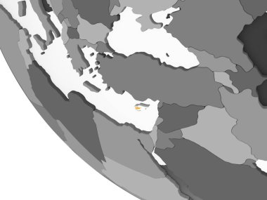 Kıbrıs katıştırılmış bayrak ile gri siyasi dünya üzerinde. 3D çizim.
