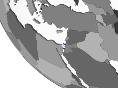 İsrail katıştırılmış bayrak ile gri siyasi dünya üzerinde. 3D çizim.