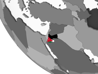 Jordan katıştırılmış bayrak ile gri siyasi dünya üzerinde. 3D çizim.