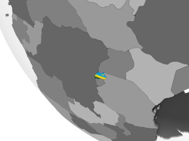 Ruanda katıştırılmış bayrak ile gri siyasi dünya üzerinde. 3D çizim.