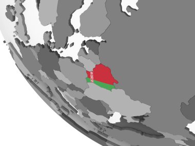 Beyaz Rusya katıştırılmış bayrak ile gri siyasi dünya üzerinde. 3D çizim.