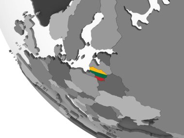 Litvanya katıştırılmış bayrak ile gri siyasi dünya üzerinde. 3D çizim.