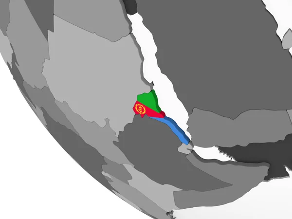 Eritrea Grijze Politieke Wereldbol Met Ingesloten Vlag Illustratie — Stockfoto