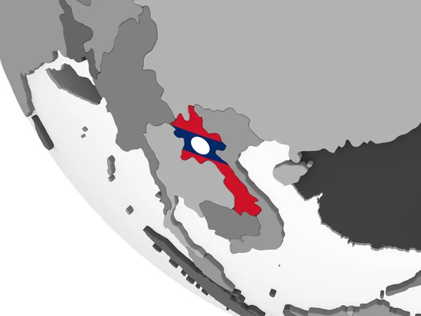Laos Szary Globus Polityczny Flagą Osadzonych Ilustracja — Zdjęcie stockowe