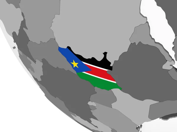 Sudan Del Sud Globo Politico Grigio Con Bandiera Incorporata Illustrazione — Foto Stock
