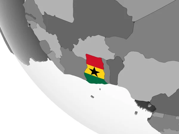 加纳在灰色政治地球与嵌入的旗子 — 图库照片