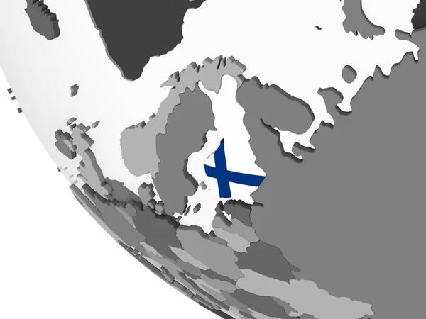 Finlandia Szary Globus Polityczny Flagą Osadzonych Ilustracja — Zdjęcie stockowe