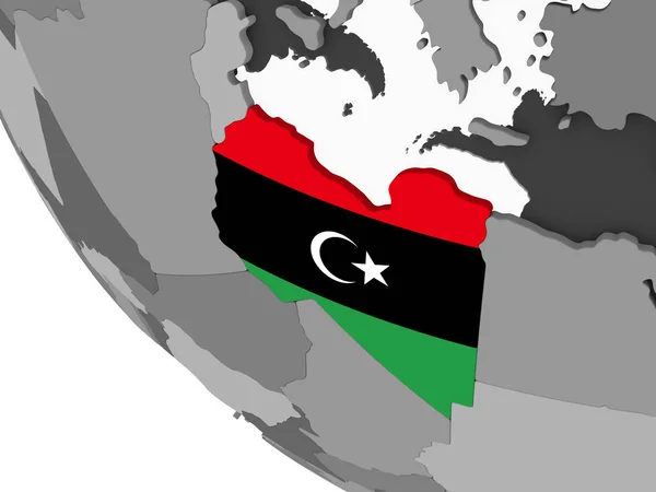 Libia Globo Político Gris Con Bandera Incrustada Ilustración — Foto de Stock