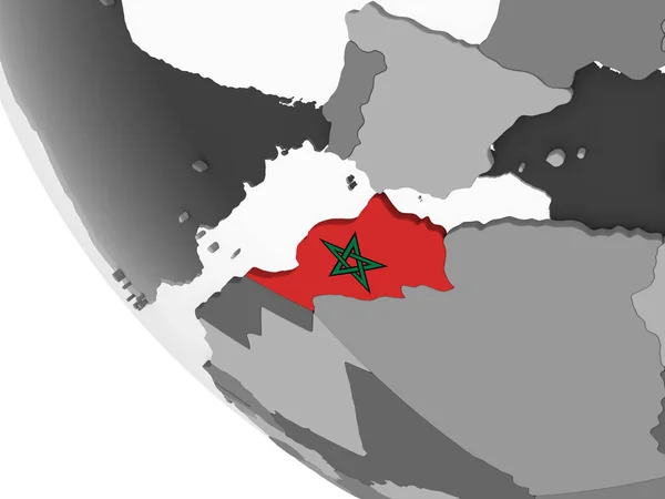 Maroc Sur Globe Politique Gris Avec Drapeau Intégré Illustration — Photo