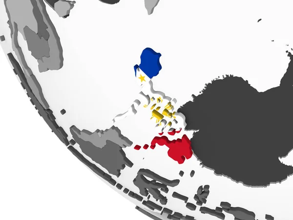 埋め込みフラグと灰色の政治世界のフィリピン イラストレーション — ストック写真