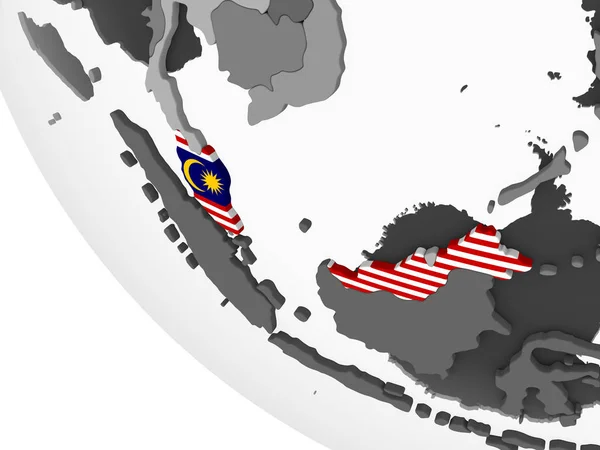 Malasia Globo Político Gris Con Bandera Incrustada Ilustración —  Fotos de Stock