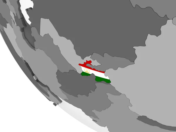 Tadżykistan Szary Globus Polityczny Flagą Osadzonych Ilustracja — Zdjęcie stockowe